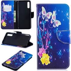 Samsung Galaxy A70 Mobilcovers Samsung Galaxy A70 mønstret lædercover roser og sommerfugle