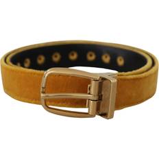 Gold Belts Dolce & Gabbana Mustard Velvet Gold Logo Engraved Metal Buckle Belt