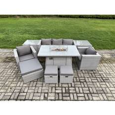 Fimous Gas Fire Pit Patio Dining Set, 3 Table incl. 2 Chairs & 1 Sofas