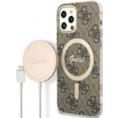 Guess iPhone 12/12 Pro Magsafe Skal 4G Print Trådlös Laddare Brun