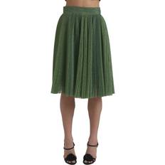 Silke/Siden Kjolar Dolce & Gabbana Metallic Green High Waist A-line Pleated Skirt IT44