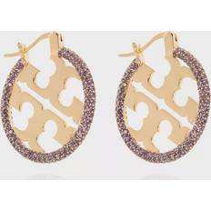 Tory Burch Earrings Tory Burch Accessoarer, Dam, Gul, ONE SIZE, SS24, Hoop örhängen med logotyp