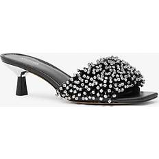 43 ½ Sandaletter Michael Kors MK Amal Crystal Embellished Leather Kitten Heel Sandal Black