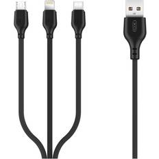 Xo 3 Charging Cable 2.1 A USB iPhone Cable + USB-C + Micro USB Cable Data Cable Black 1m