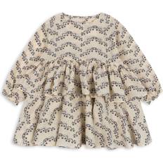 18-24M Robes Konges Sløjd Robe Courte Col Rond À Volants En Coton Bio - Taille 3ans - Beige