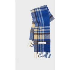 Beige - Man Scarfs Acne Studios Womens Electric Blue/beige Vally Checked Wool-blend Scarf 1SIZE