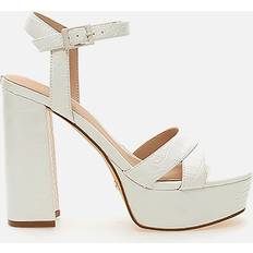 Guess Woman Heels & Pumps Guess Zelina Croc Effect Leather Platform Heels White