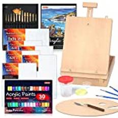 Shuttle Art Acrylic Painting Set, 59 Pack Professional Painting Supplies with Wood Tabletop Easel, 30 Colors Acrylic Paint, Canvas, Brushes, Palette, Complete Painting Kit for Kids, Adults