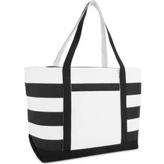 Black - Women Fabric Tote Bags Dalix Striped Boat Bag Premium Cotton Canvas Tote in Black