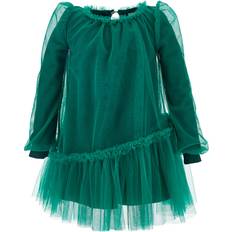 Monnalisa Tulle Dress With Blouse Sleeves Dark Green