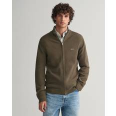 Green - Men Cardigans Gant Men Cotton Piqué Zip Cardigan Green