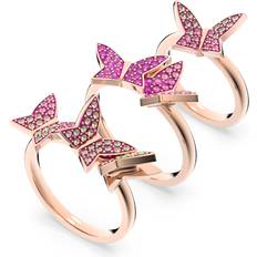 Swarovski Pink Rings Swarovski Lilia ring, Set 3 Butterfly, Pink, Rose gold-tone plated