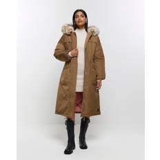 River Island Womens Khaki Hooded Longline Parka Coat Khaki