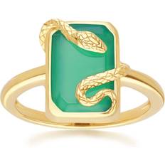Green Rings Gemondo Grand Deco Green Chalcedony Snake Wrap Ring in Gold Plated Sterling Silver