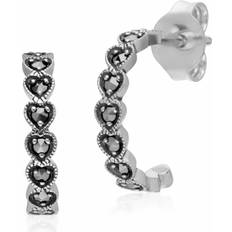 Geometric Heart Marcasite Half Hoop Earrings in 925 Sterling Silver