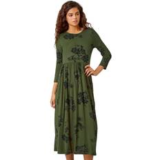 3/4 Sleeves - Midi Dresses Roman Floral Print Midi Stretch Dress Khaki