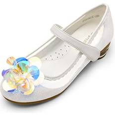 Girls - White Roller Shoes Dream Pairs Girls SDFL221K Shoes Low Heel Party Princess Shoes White/Glitter Toddler