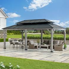 Pavilions & Accessories Sunjoy Outdoor Patio Aluminum Hardtop Gazebo, Cedar Gazebo