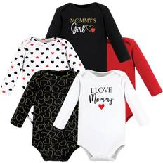 Black - Girls Bodysuits Hudson Baby Infant Girl Cotton Long-Sleeve Bodysuits Girl Mommy Red Black 5-Pack Newborn