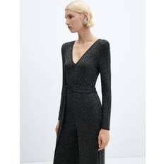 XXS Jumpsuits & Overalls Mango Beltered Lurex Jumpsuit, Black