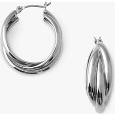 Orelia Interlocking Hoop Earrings, Silver