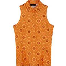 Damen - Golf - Orange Bekleidung J.Lindeberg Dena Print Sleeveless Top ohne Arm Polo orange