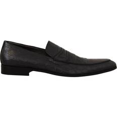 Dolce & Gabbana Gray Caiman Leather Formal Loafers Shoes