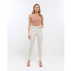 Beige Jeans River Island Womens Beige High Waisted Skinny Cargo Jeans Beige 18L