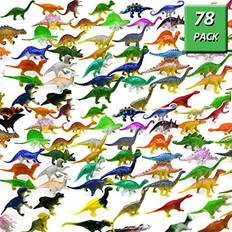Non-Toxic Toy Figures OuMuaMua 78 Pack Mini Dinosaur Figure Toys, Plastic Dinosaur Toy Set Including T-rex, Stegosaurus, Monoclonius for Kids Toddler Birthday Cake Topper, Christmas Easter Valentines Day Gifts