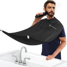 Beard Bib Apron, Beard Hair Clippings Catcher for Shaving and Trimming, Men's Shaving Beard Catcher, Non-Stick Beard Shave Cape, with Strong Suction Cups, Grooming Gifts for Men Black