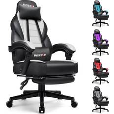 Gaming Chairs BOSSIN BOSSIN Racing Style Gaming Chair, Leather Computer Desk Chair with Footrest and Headrest, Ergonomic Heavy Duty Design, Large Size High-Back E-Sports, Big and Tall Gaming Chair White