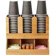 Mind Reader 6 Compartment Bamboo Upright Coffee Breakroom Condiment and Cup Storage Organizer, Brown