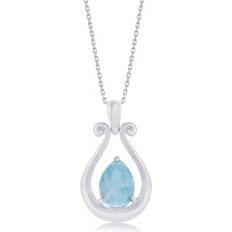 Natural Jewelry Caribbean Treasures Sterling Silver Open Pearshaped with Larimar Necklace Blue Blue