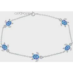 Blue - Women Anklets Caribbean Treasures Sterling Silver Opal Turtle Anklet Blue Inlay Blue Blue