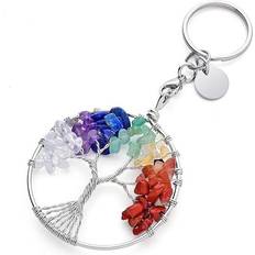 Wallets & Key Holders Tianci 7 Chakra Keyring Healing Crystal Tree of Life Keychain Gemstone Key Chain Charm for