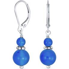 Luonnonväri Korvakorut Bling Jewelry Bali Blue Agate Ball Dangle Earrings Silver Lever back