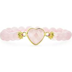 Quartz Bracelets Bling Jewelry Center Faceted Heart Charm Pink Rose Quartz Bead Stretch Bracelet