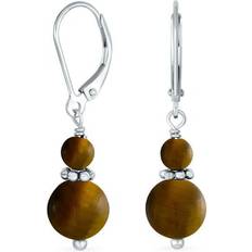 Natural Jewelry Bling Jewelry Bali Brown Tiger Eye Ball Dangle Earrings Silver Lever back