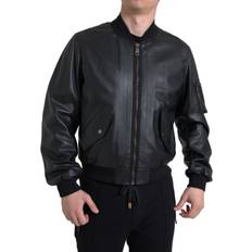 Dolce & Gabbana Leather Jackets Dolce & Gabbana Black Leather Blouson Full Zip Bomber Jacket IT48