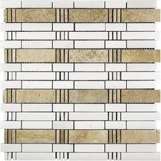 Mosaic Tiles Apollo Tile 5 pack Beige and White 12 Bamboo Polished Marble Mosaic Floor and Wall Tile 5.00 sq. ft./Case
