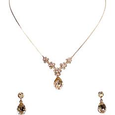 Beige Jewelry Sets Faship Gorgeous Champagne Rhinestone Crystal Floral Necklace Earrings Set