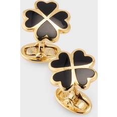 Placcato Oro - Uomo Gemelli per polsini Jan Leslie Four Leaf Clover Black Onyx, Sterling Silver & 18K Yellow Gold Vermeil Cufflinks