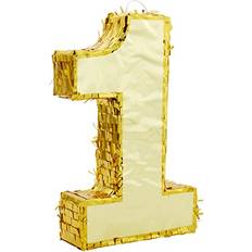 Juvale Gold Foil Number 1 Pinata for 1st Birthday Party Decorations, Centerpieces, Anniversary Celebrations Small, 16 x 3 x 10 In