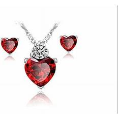 Earrings Ruby Heart Earrings and Necklace Jewelry Set