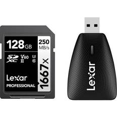 LEXAR SILVER Professional 1667x 128GB UHS-II SDXC Memory Card with Reader