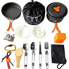 Gold Armour Camping Cookware Mess Kit 17 Pieces Set Camping Accessories Essentials Kit, Great Camping Gear and Backpacking Gear Orange