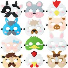 12 Pack Felt Farm Animal Masks 7x7.2 in