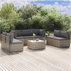 vidaXL Patio Furniture Set 8 Piece with Cushions Gray Poly Rattan Conjunto de Sala de Exterior