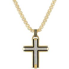 Esquire Men's Two Tone Ion Plated Stainless Steel & 0.16 TCW Diamond Cross Pendant Necklace/22" Black