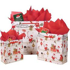 Gift Bags SHIPKEY 12 Pack Christmas Gift Bags, Santa Bags with Tissue Paper and Greeting Cards Christmas Treat Bags Assorted Sizes